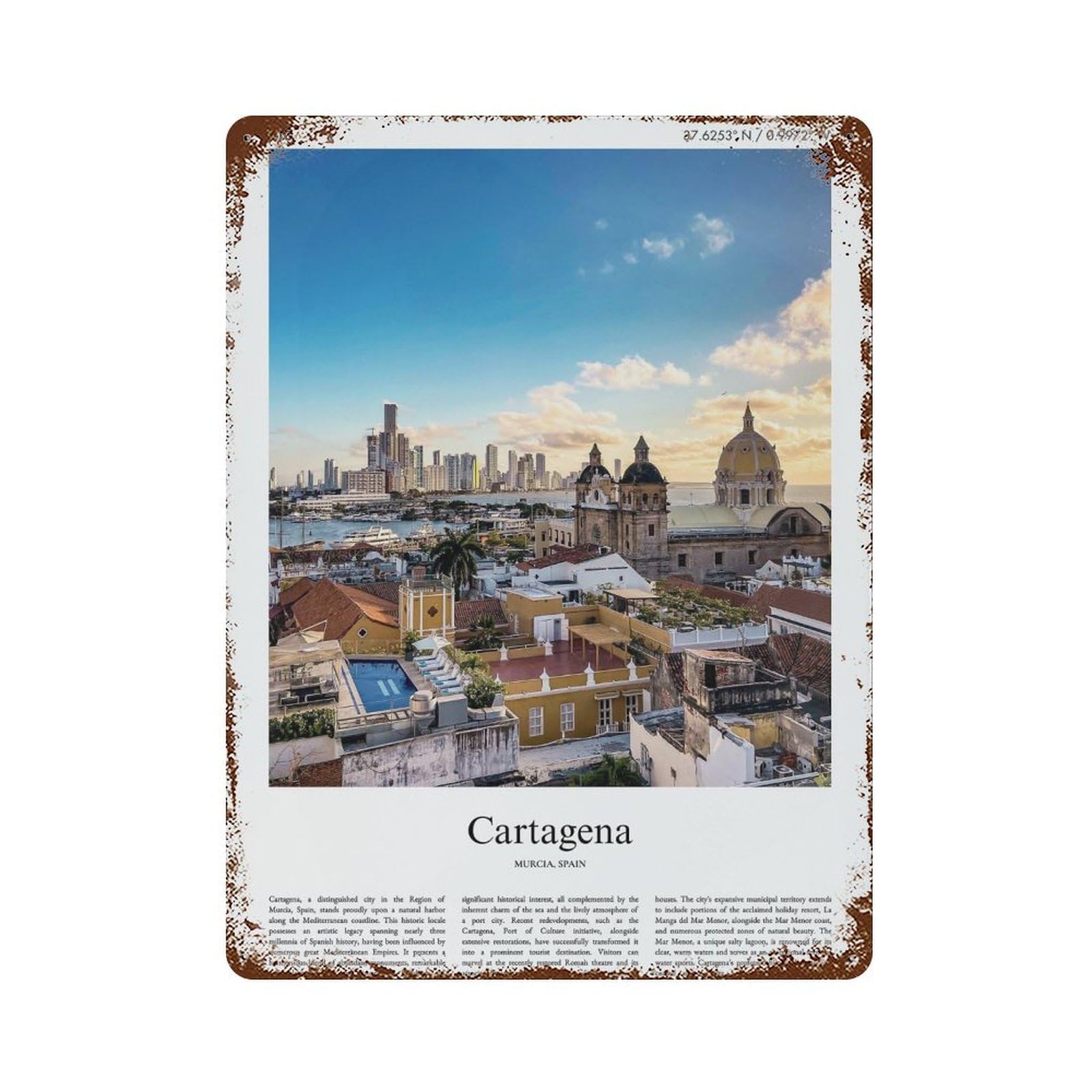 xiaoxiaoshen Cartagena Murcia, Spain City Scenery Wall Decor Art Metal Tin Poster Modern Home Decor Art Home Bar Shop Decorations Vintage Sign 40x30cm