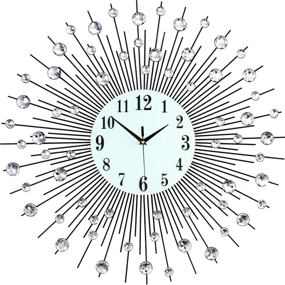 Horloge murale design minimaliste noir 75cm avec strass fleur