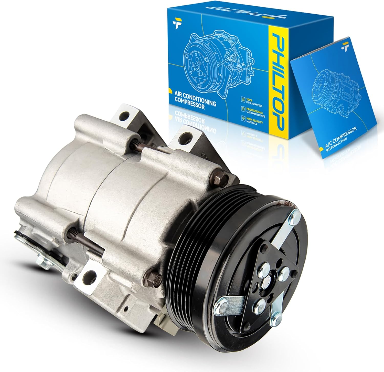 PHILTOP 471-8106 58129 AC Compressor for F150 2004-2006, Mus-tan-g 1996-2006, Grand Marquis 1993-2002, Crown Victoria 1993-2002, Town Car 1994-2002, Air Conditioning Compressor with Clutch