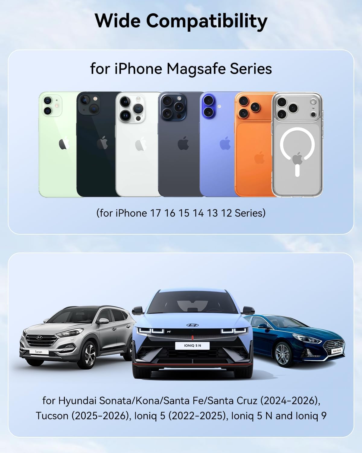 Phone Charger Mount for Hyundai Ioniq 5 Compatible with MagSafe, Magnetically Attaches to Metallic Dashboard for 2024 2025 Hyundai Sonata Kona & 2022-2025 Ioniq5 2026 Ioniq 9