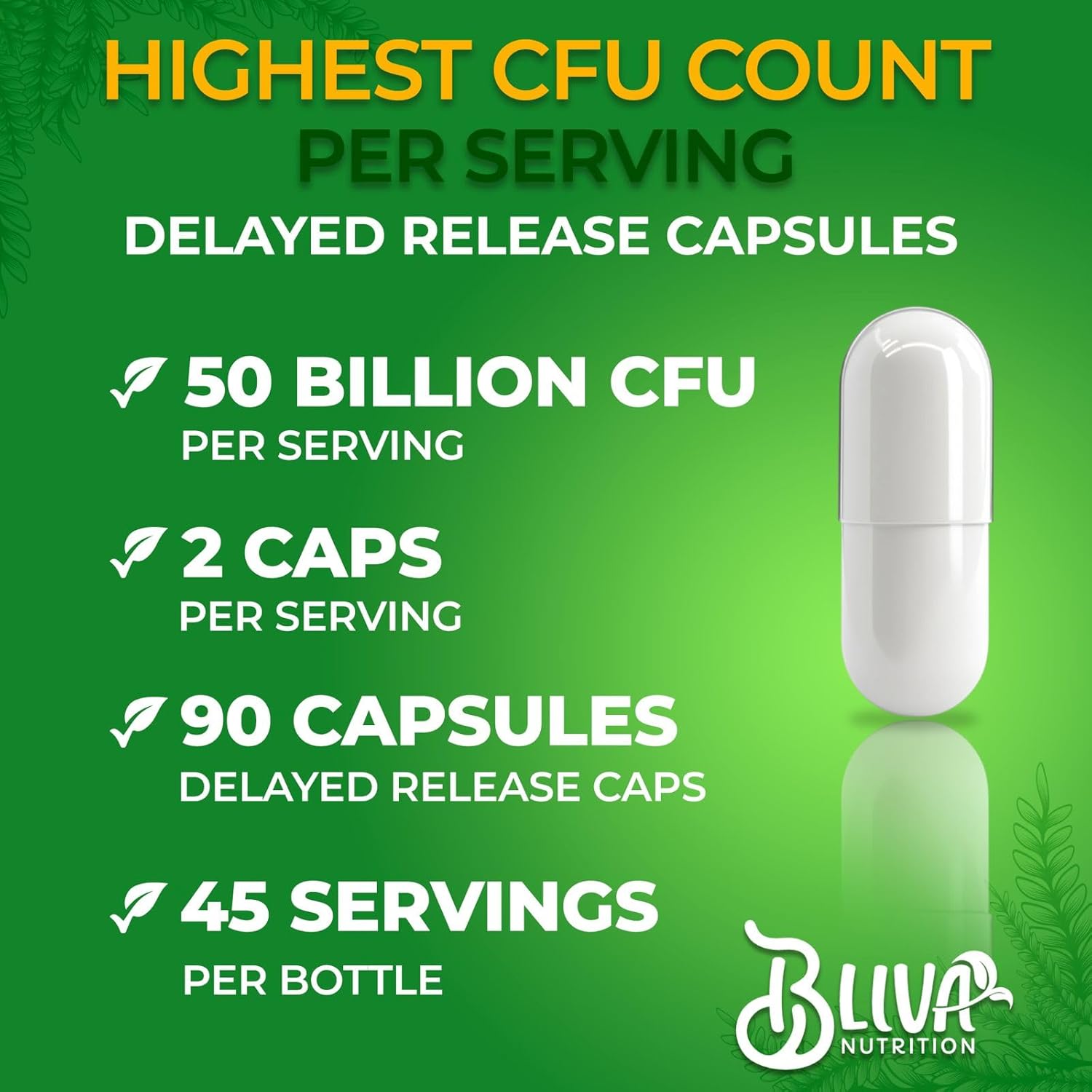 BLIVA Lactobacillus Gasseri Capsules – L Gasseri - 50 Billion CFU per Serving - Highest CFU Count L. Gasseri Supplement - 90 Capsules - Image 3