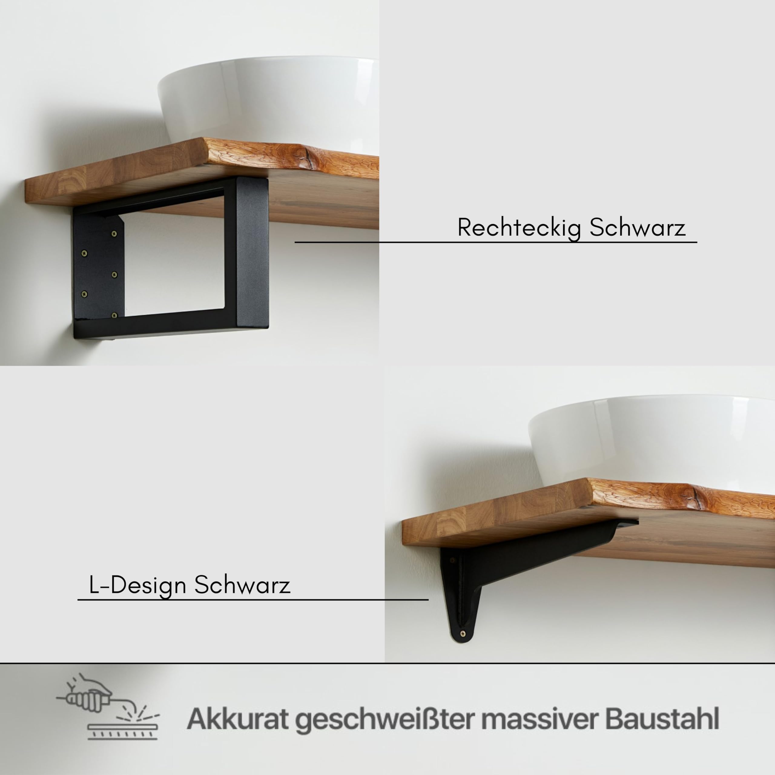 BestLoft Waschtischplatte Holz (Länge: 50 cm/Breite: 35-40 cm) Waschtisch Holz Eichenbrett Massiv 40 mm dick Tischplatte Baumkante Waschplätze rustikale Waschtischkonsole Massivholzplatte