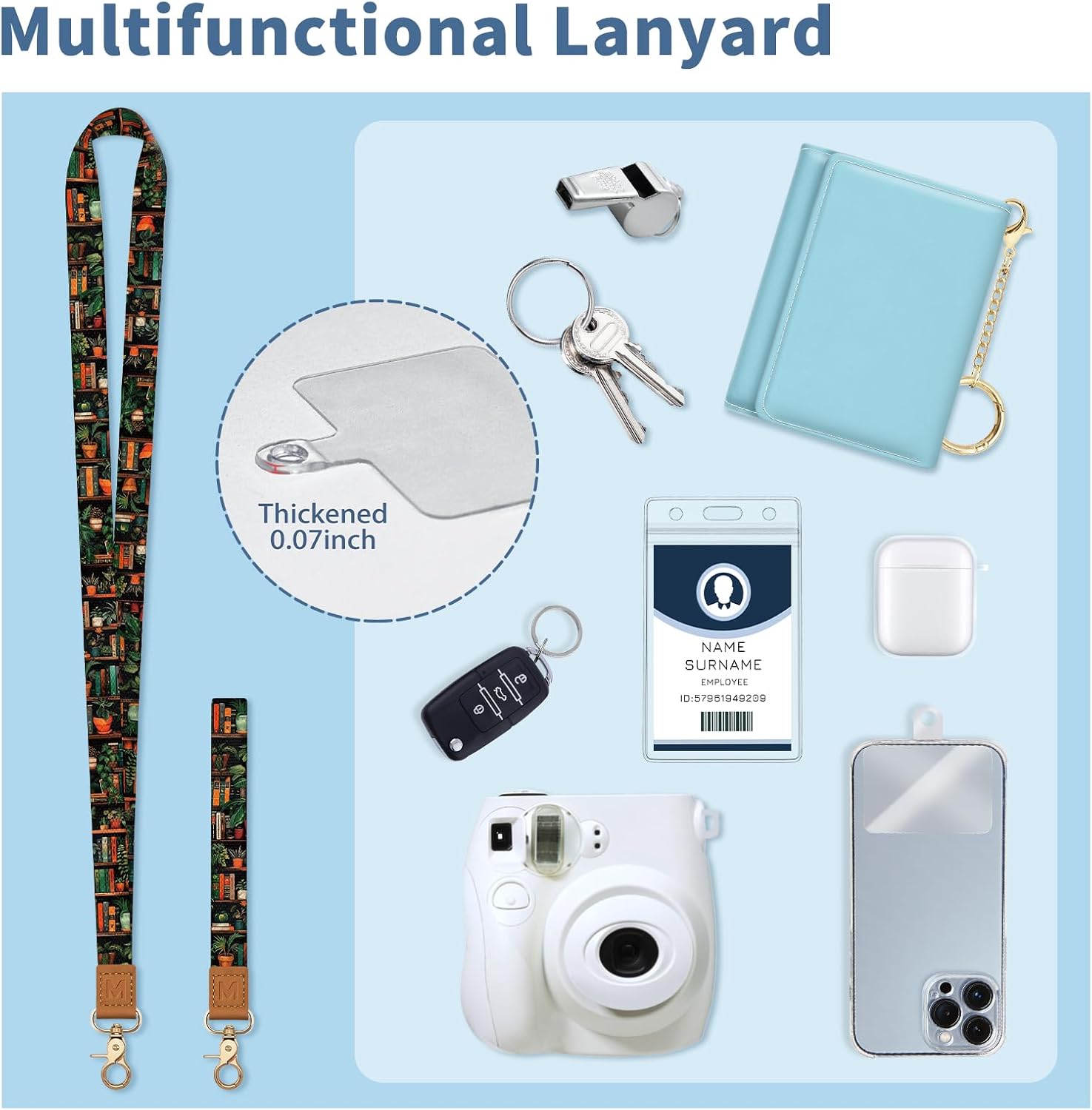 Lanyard Wallet with Id Badge Holder, Bookshelf RFID Small Keychain Wallet Women Wristlet, Cute Zipper Credit Card Holder Phone Wrist Neck Strap for Key Name Tag, Teacher Student Office Gifts - Image 5