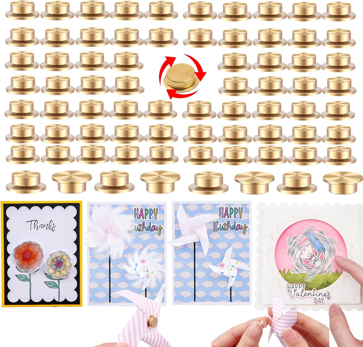 100Pcs Mini Metal Rotating Bearings for DIY Handmade Crafts Paper Cards Scrapbooking Cards 360°Rotation Smooth Spin Mechanism Spinner Jewelry Making Nail Decoration Rotating Tools
