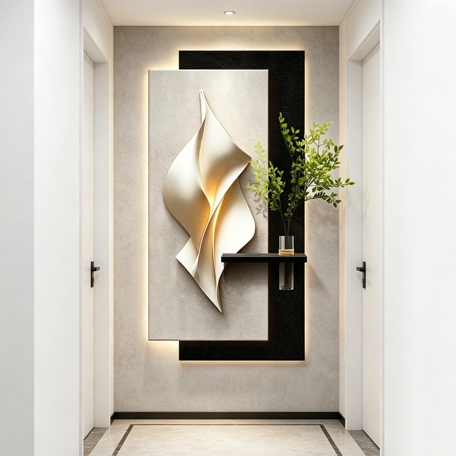 Tableau mural LED 3D grès sculpture lumineuse télécommande art abstrait salon