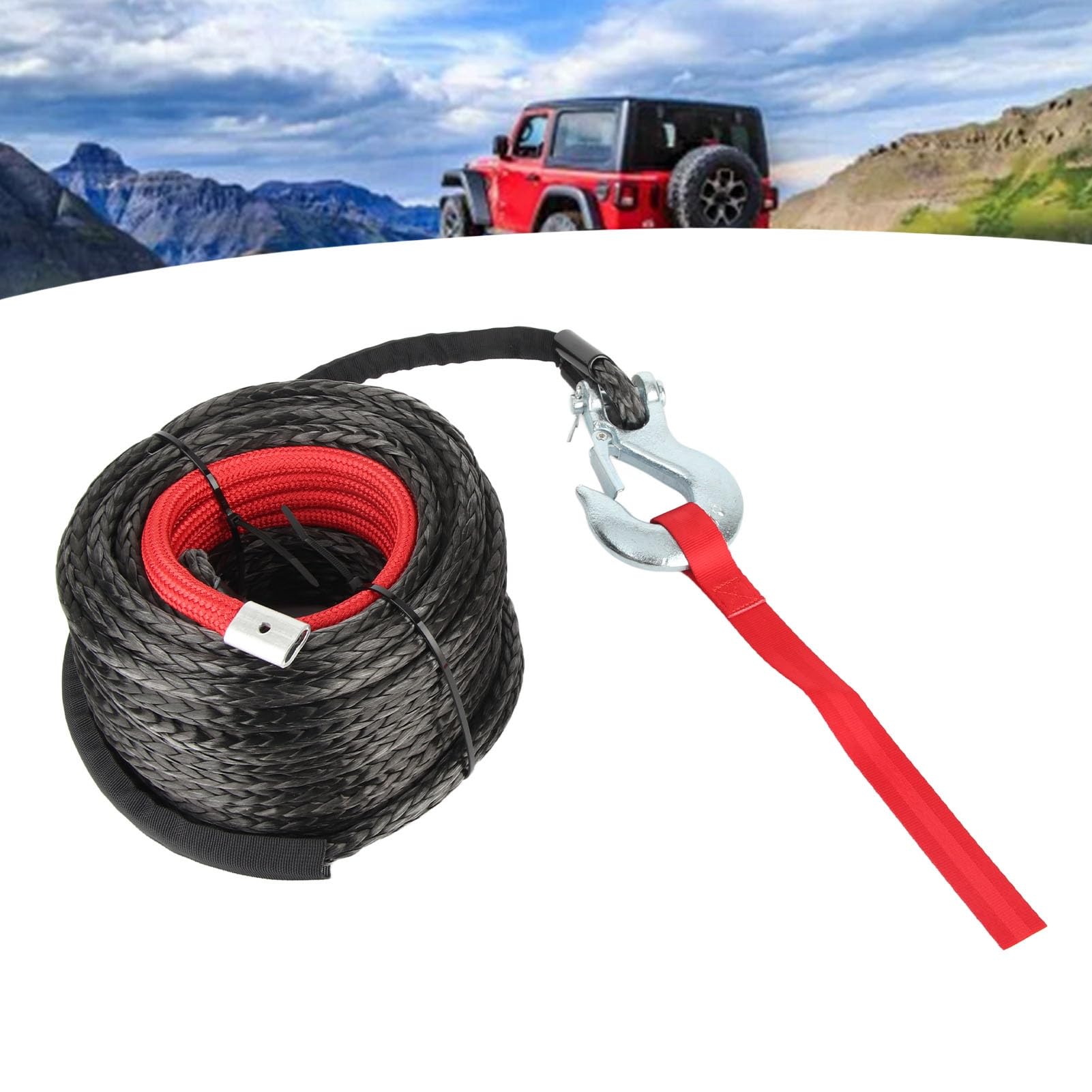 Generic Zestaw Lin Syntetycznych do Wciągarki 10 Mm X 30 M Odporny na Zużycie Hak do Liny Holowniczej Zestaw Pasków Samochodów Ciężarowych, Hak ze Stali Stopowej