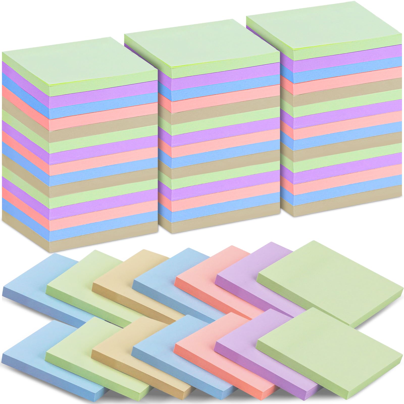 Haftnotizen, Großpackung, 7,6 x 7,6 cm, selbstklebende Notizblöcke, bunt, in 5 Vintage-Pastellfarben, selbstklebendes Papier, Memo, 75 Blatt/Block, einfach zu verschicken, für Büro, Zuhause, Schule