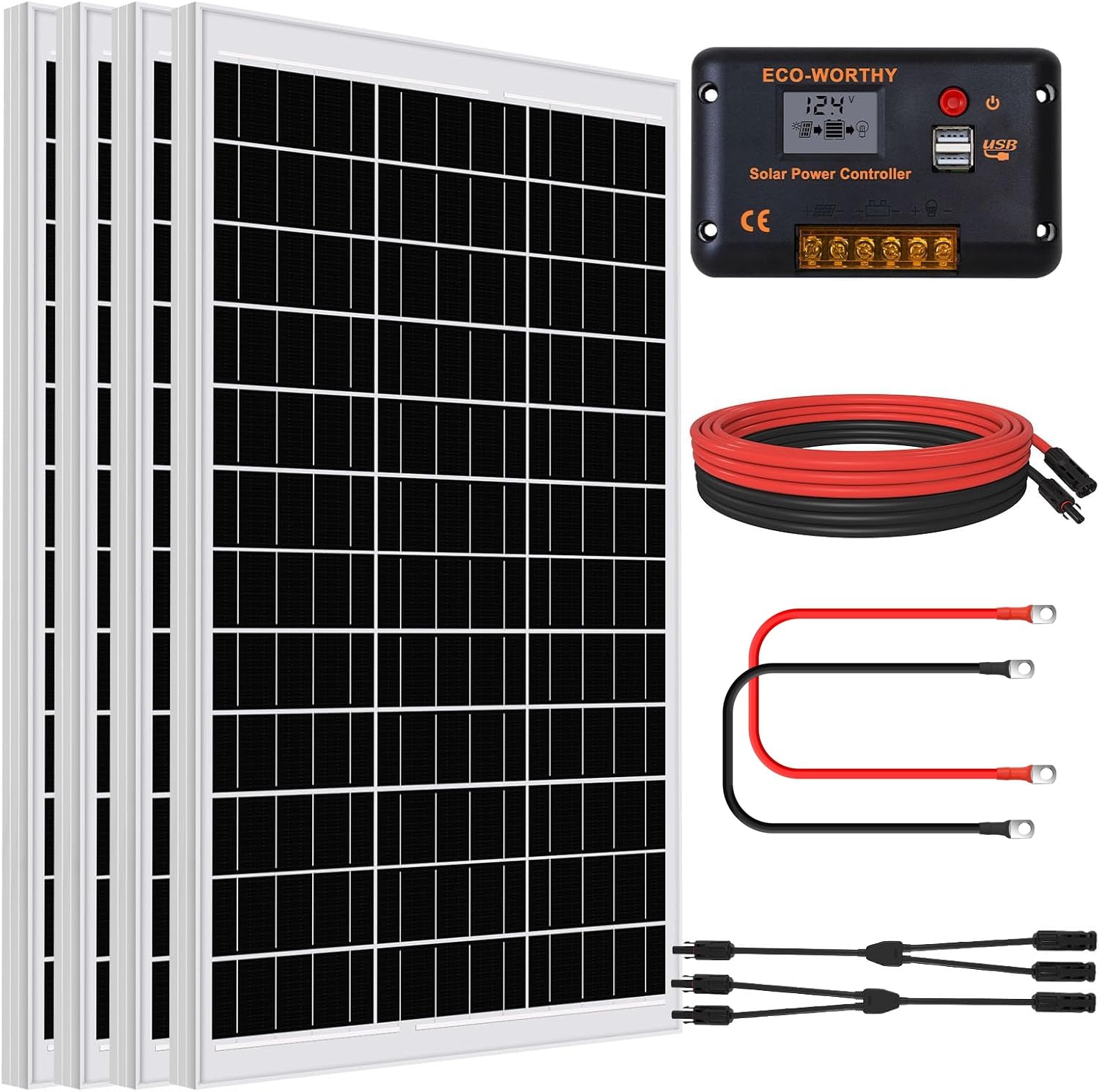 DCHOUSE Solarpanel 400W 12V Monokristallin Solarpanel ideal für Wohnmobil, Gartenhäuse, Boot, Hohe Effizienz Photovoltaik Mono Solarzelle (4 Pcs 100W)