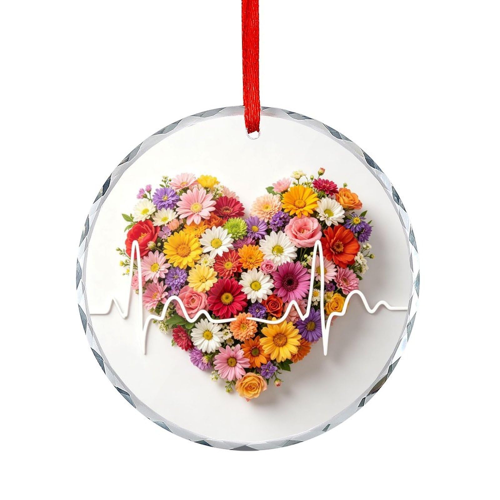 Btcowzrv Style Heartbeat Flower Bouquet Round Ornament Hanging Pendant Decor