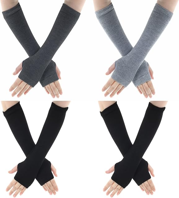 WLLHYF 4 Pairs Cashmere Feel Fingerless Gloves With Thumb Hole Typing Warmer Gloves Wrist Arm Stretch Winter Knit Fingerless Gloves for Women Men Christmas