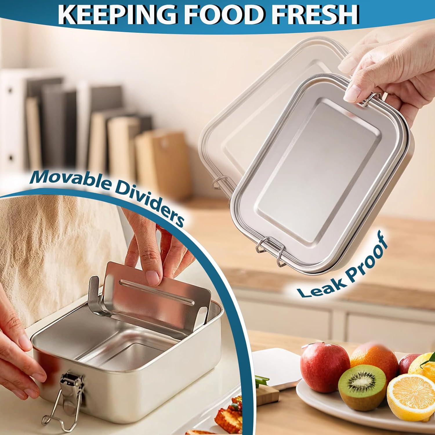 Stainless Steel Bento Box 3 Pack 304 Stainless Steel Lunch Box,Leak Proof Metal Lunch Box With Lids(81oz/47oz/29oz) Bento Box Stainless With 3 Compartments - Image 6