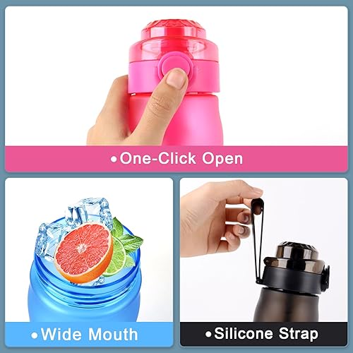 Miniatura 5 de BuildLife Botella de agua de aire con 3 cápsulas de sabor, botellas de agua saborizada con popote, botella de agua de gimnasio sin BPA con cepillo,