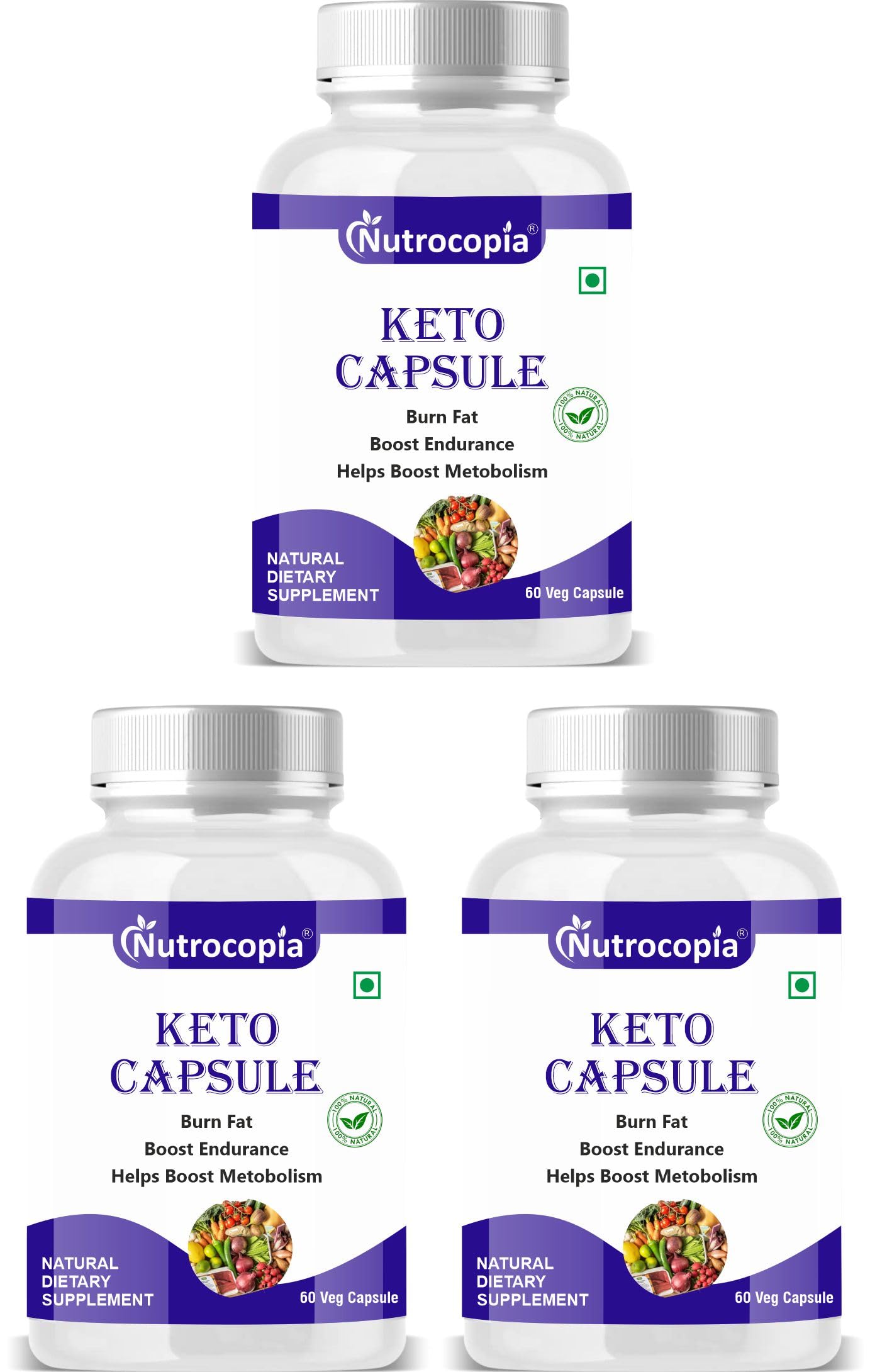 Nutrocopia Keto Fat Burner Capsule - Natural Dietary Supplement (60 Veg, Caps) Pack of 3