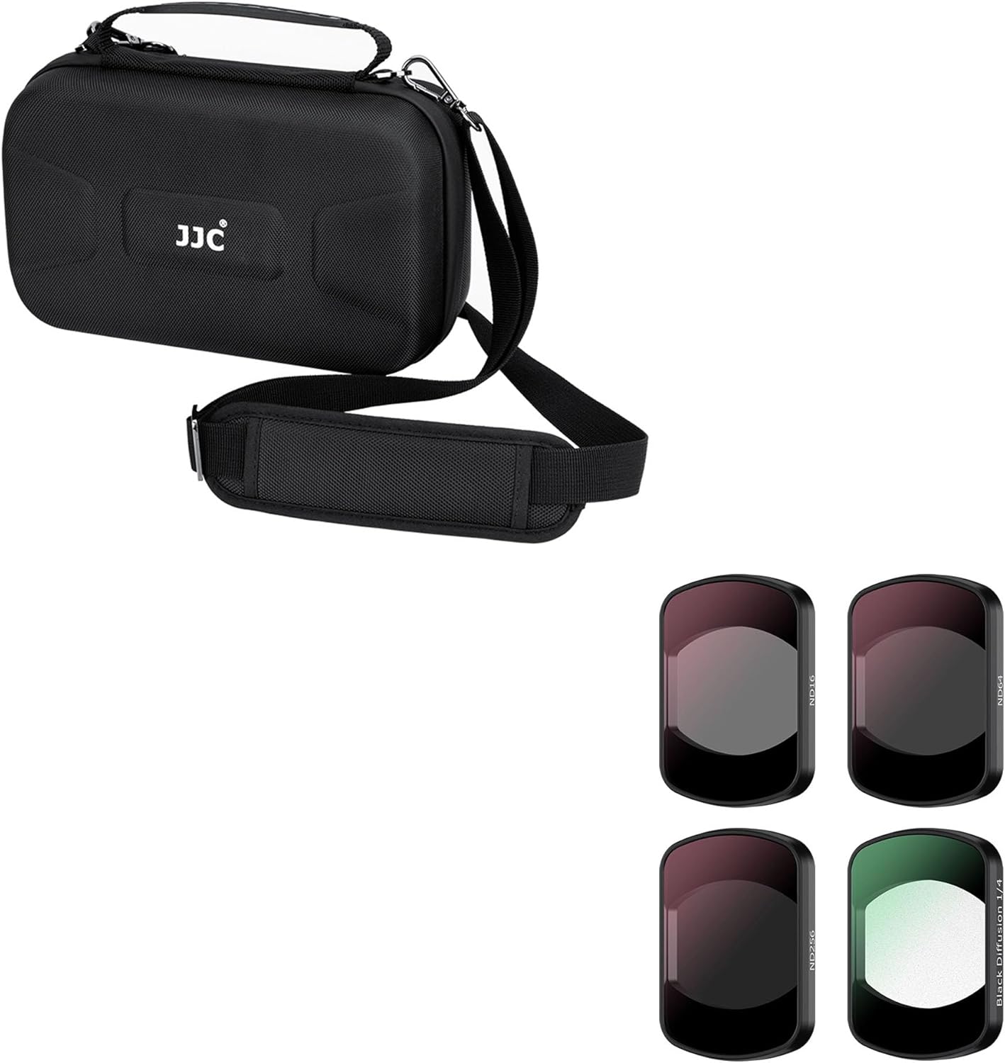 JJC Portable Carrying Case Bag & 4-Pack Magnetic ND 1/4 Black Diffusion Filter for DJI Osmo Pocket 3,ND16 ND64 ND256 Neutral Density & Cinematic Effect Filter, Osmo Pocket 3 Storage Protective Case
