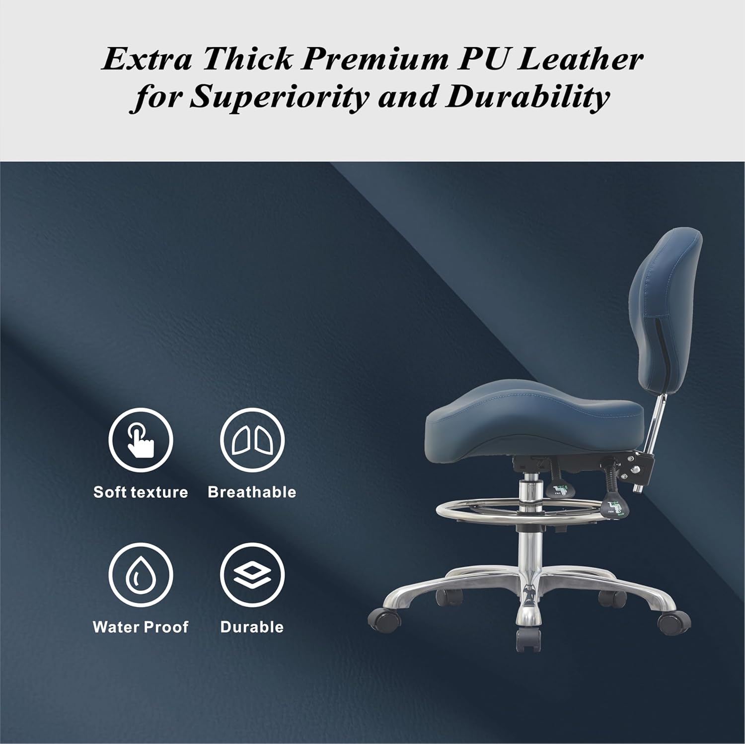 Rolling Drafting Stool Chair with Back Support - Shop Stool with Backrest, Home Office Stool Chair, Height Adjustable Stool with Wheels for Computer, Office, Studio…