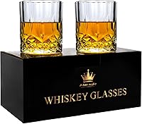 Almagic Whiskey Glasses Set of 2 - 10oz Crystal Old Fashioned Rocks Glasses for Bourbon, Scotch, Cognac, Premium Barware Gift for Men