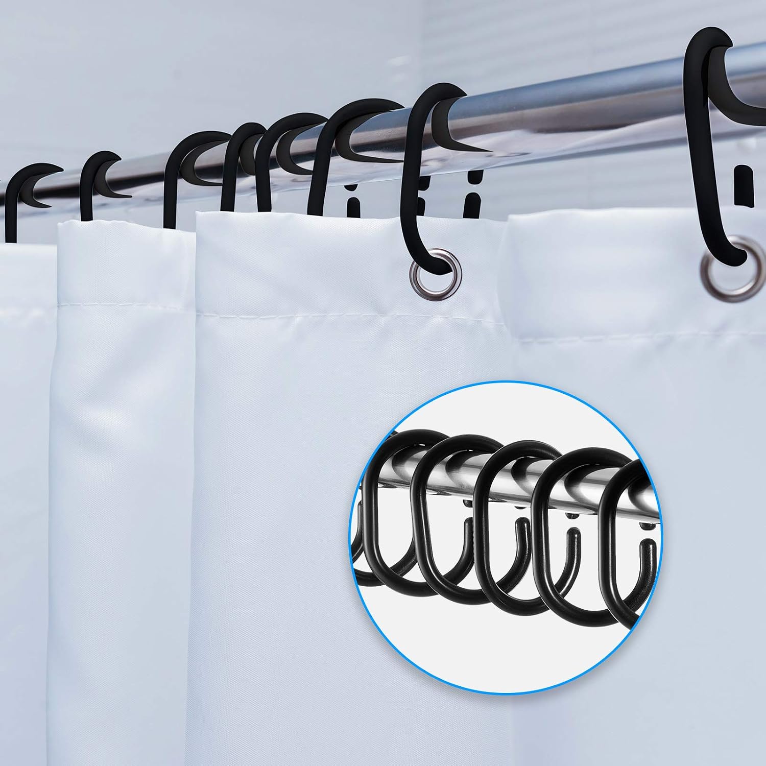 24 Pack Black Shower Curtain Hooks Rings, Plastic Shower Curtain Hooks