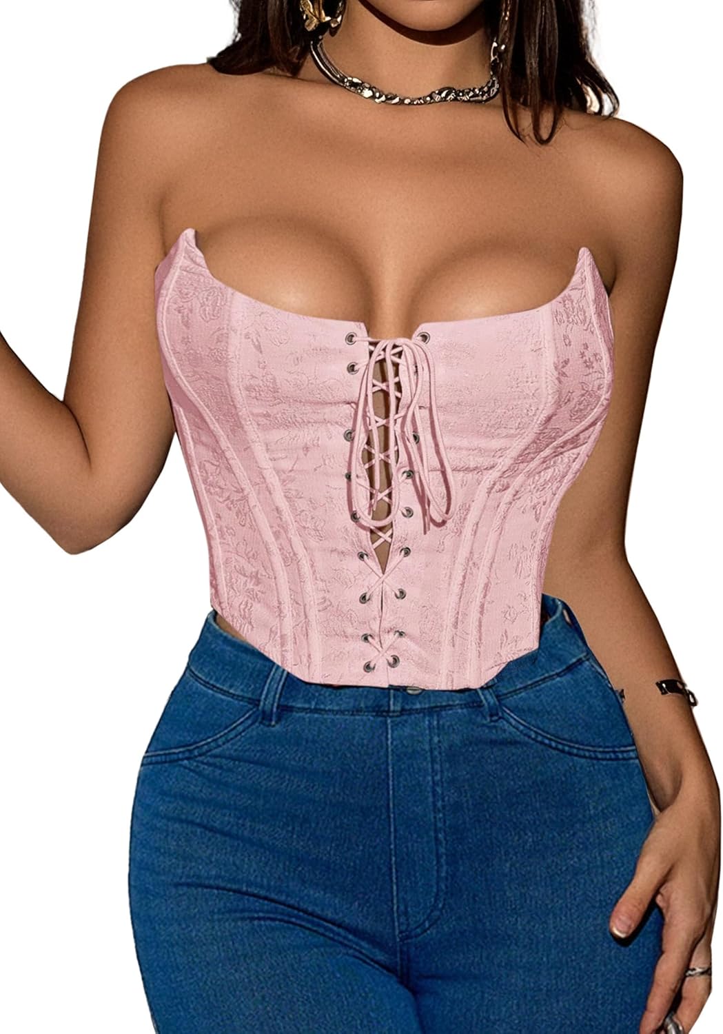 Black Corset Tops for Women Strapless Backless Lace-Up Bustier Crop Tank Top Sleeveless Sexy Summer Going Out Top Y2K - Image 2
