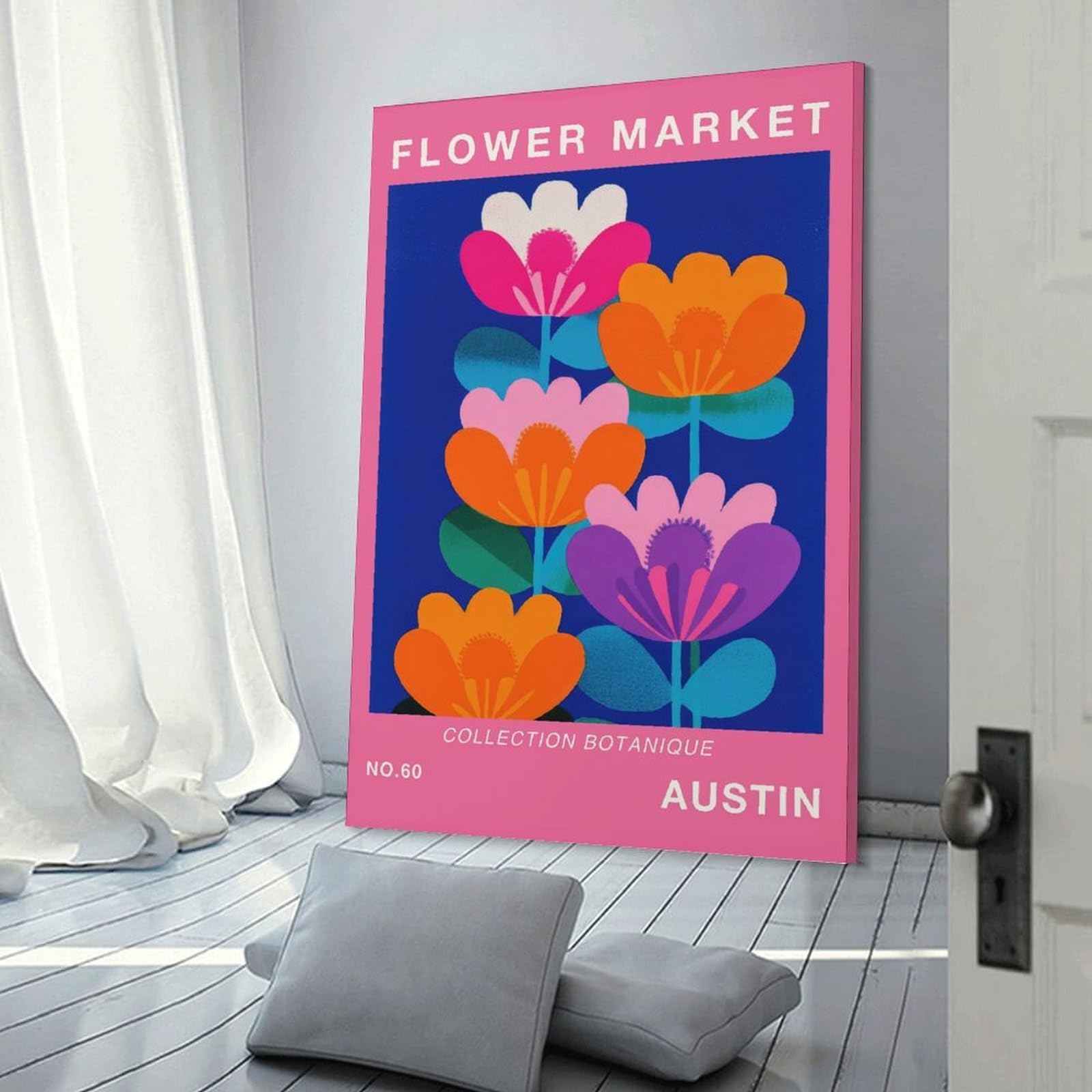 Junmoney Frame-Style-10 Hanging Wall Art Austin Flower Market Botanical Travel Poster, 16X24inch(40X60cm), For Entryway, Lounge Links Or Small Walls, A Neat Decor Update For Hallways