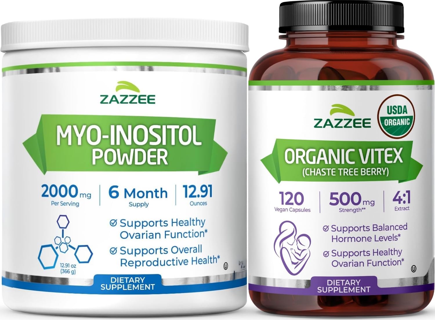 Organic Vitex Chasteberry and Myo Inositol Powder | Vitex Berry Extract Plus Myo Inositol Supplement | Female Cycle Support Bundle