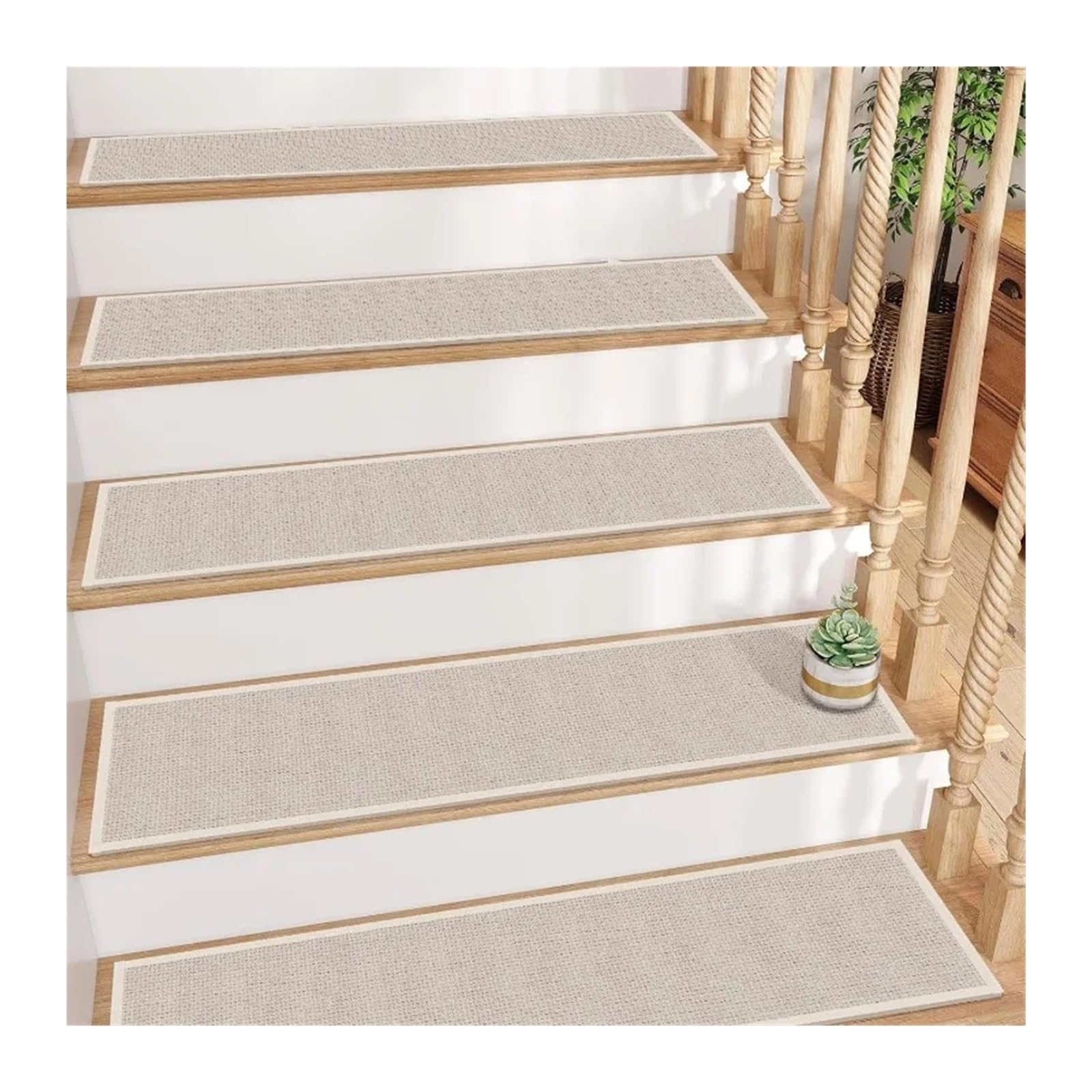 15 peldaños antideslizantes beige para escaleras de madera con goma