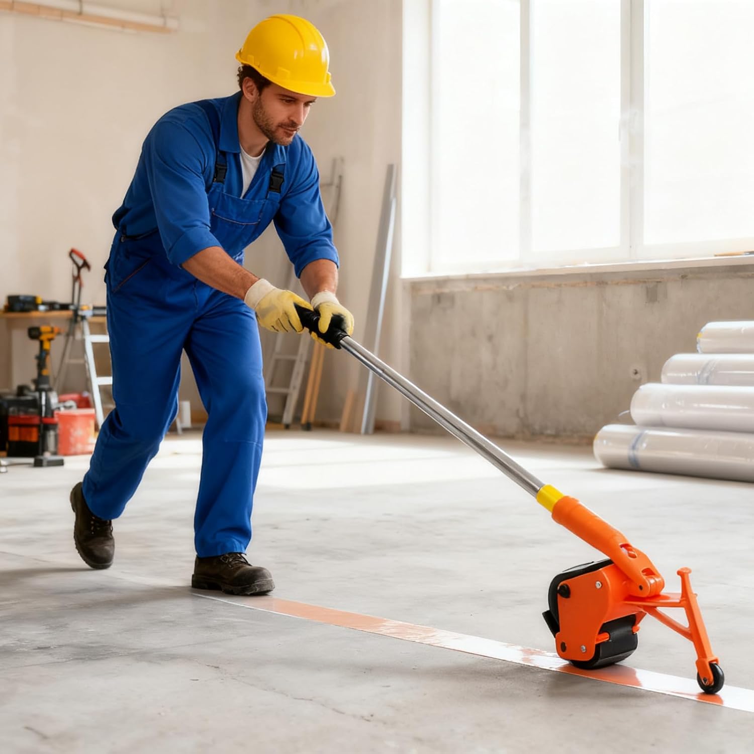 Floor Tape Applicator with 3 Rods, 6.5 Cm Tape, Marking Machine for Garages, Warehouses, Pushing Type