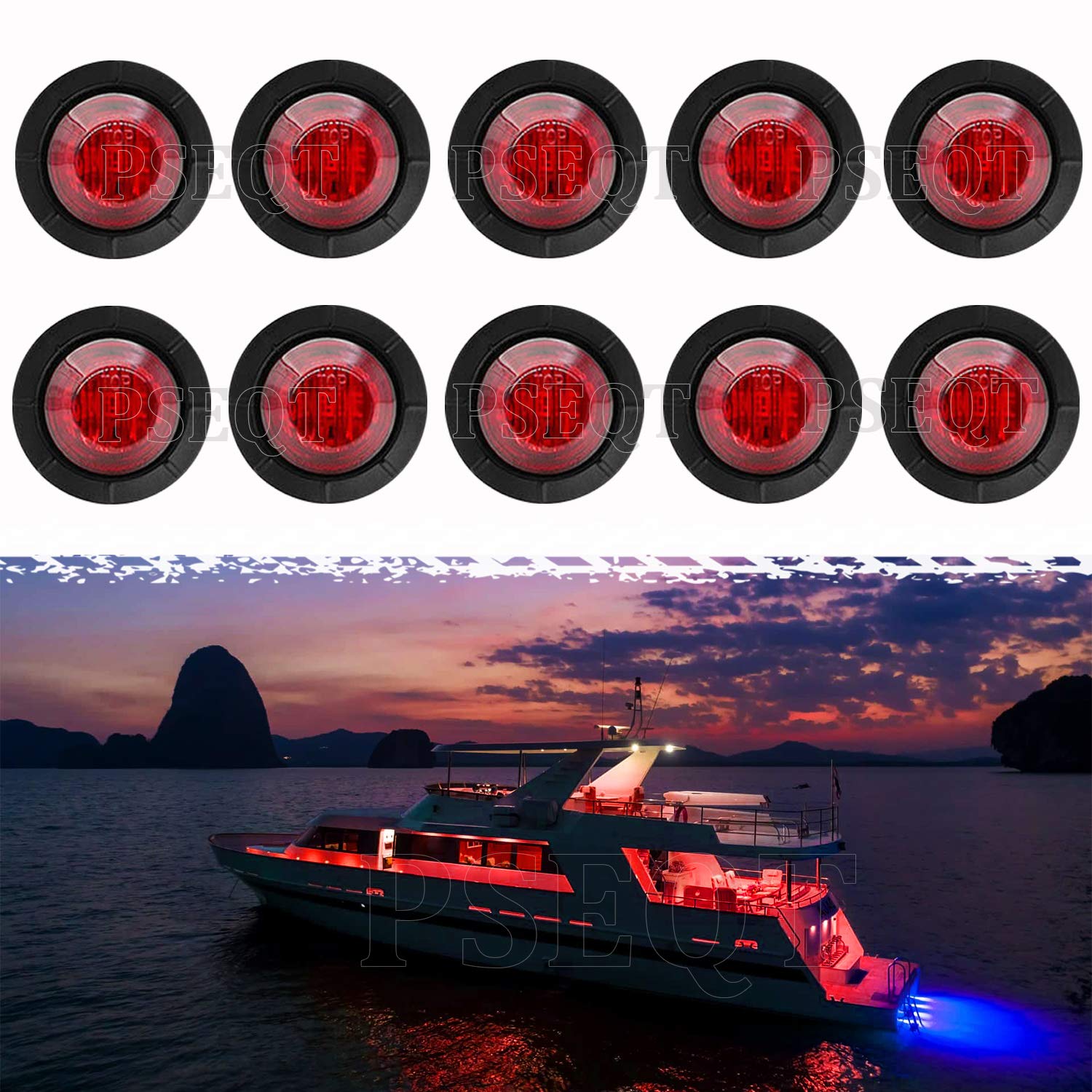 PSEQT 3 LED Round Boat Interior Deck Transom Courtesy Utility Light Marine Step Cockpit Lighting Waterproof for Fishing Pontoon Kayak Yacht Sailboat (Red, 10Pcs)