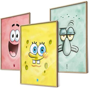 canvea SpongeBob Faces Poster Set - Children's Room Wall Decoration - Gift Idea Children & Adults - 3 x A4 Posters SpongeBob Patrick & Squidward