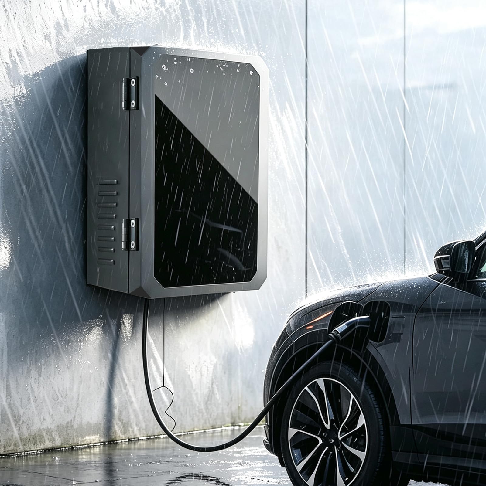Copertura Wallbox Esterno, Tettoia Protettiva per Wallboxs, Scatola Protezione Metallo Robusto Impermeabile, Protezione dalle Intemperie per Stazione Ricarica EV Black,50x60x25cm