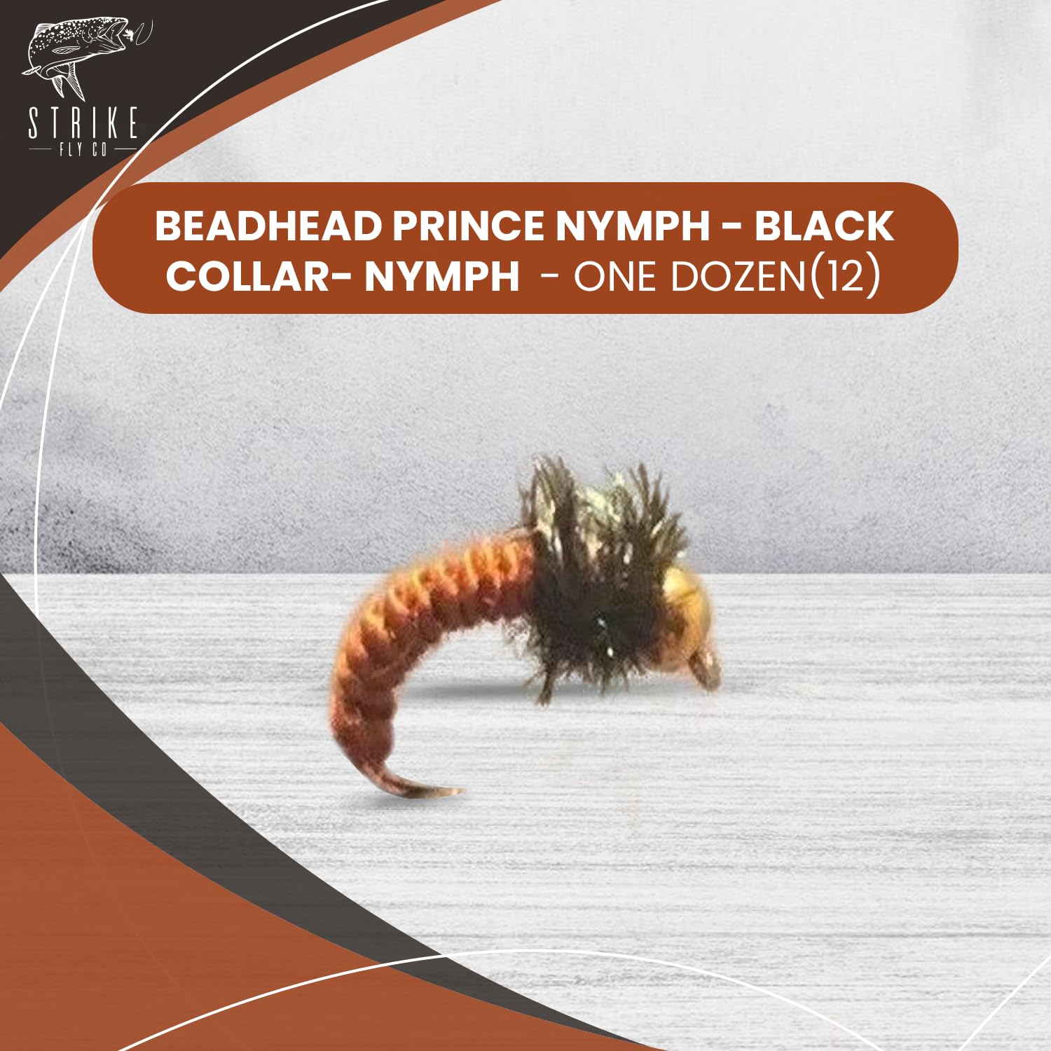 Strike Fly Beadhead Prince Nymph with Black Collar 1 Dozen - Nymph Fishing Flies Assortment - Size 6 Fishing Accessories - Versatile Hook Sizes - Expertly Tied Flies