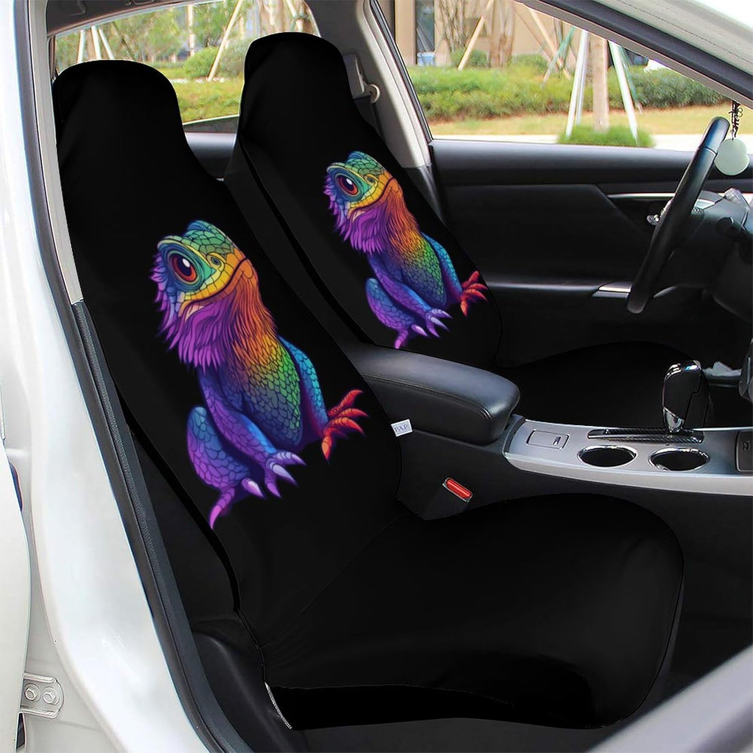 Colorful Bearded Dragon Car Seat Covers Universal Car Front Seats Protector Auto Interior Accessories 1PCS