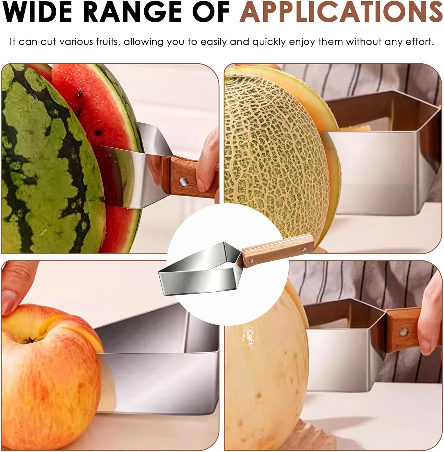 2Pcs Stainless Steel Watermelon Slicer,2026 New Triangle Watermelon Cutter,Handheld Watermelon Cutting Tool Stainless Steel with Wooden Handle for a Variety of Fruits Watermelon, Cantaloupe, Honeydew image 5