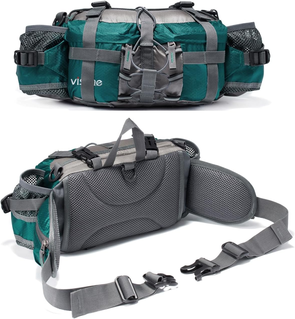 BP-VISION Outdoor Fanny Pack Hiking Camping Biking Waterproof Waist Pack 2 Water Bottle Holder Sports Bag for Women and Men Green