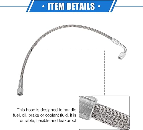 Vista 19 de AN3 - Línea de alimentación de aceite turbo de acero trenzado de 90 grados a extremo de manguera recto, turbocompresor remoto de 24 pulgadas, línea