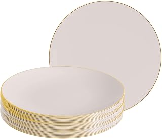 LUXE PARTY NYC Plastic 30 Pack Dinnerware Plates | Disposable|10.25"| Dinner Plate|Partyware| Party Supplies | Holidays | Linen and Gold