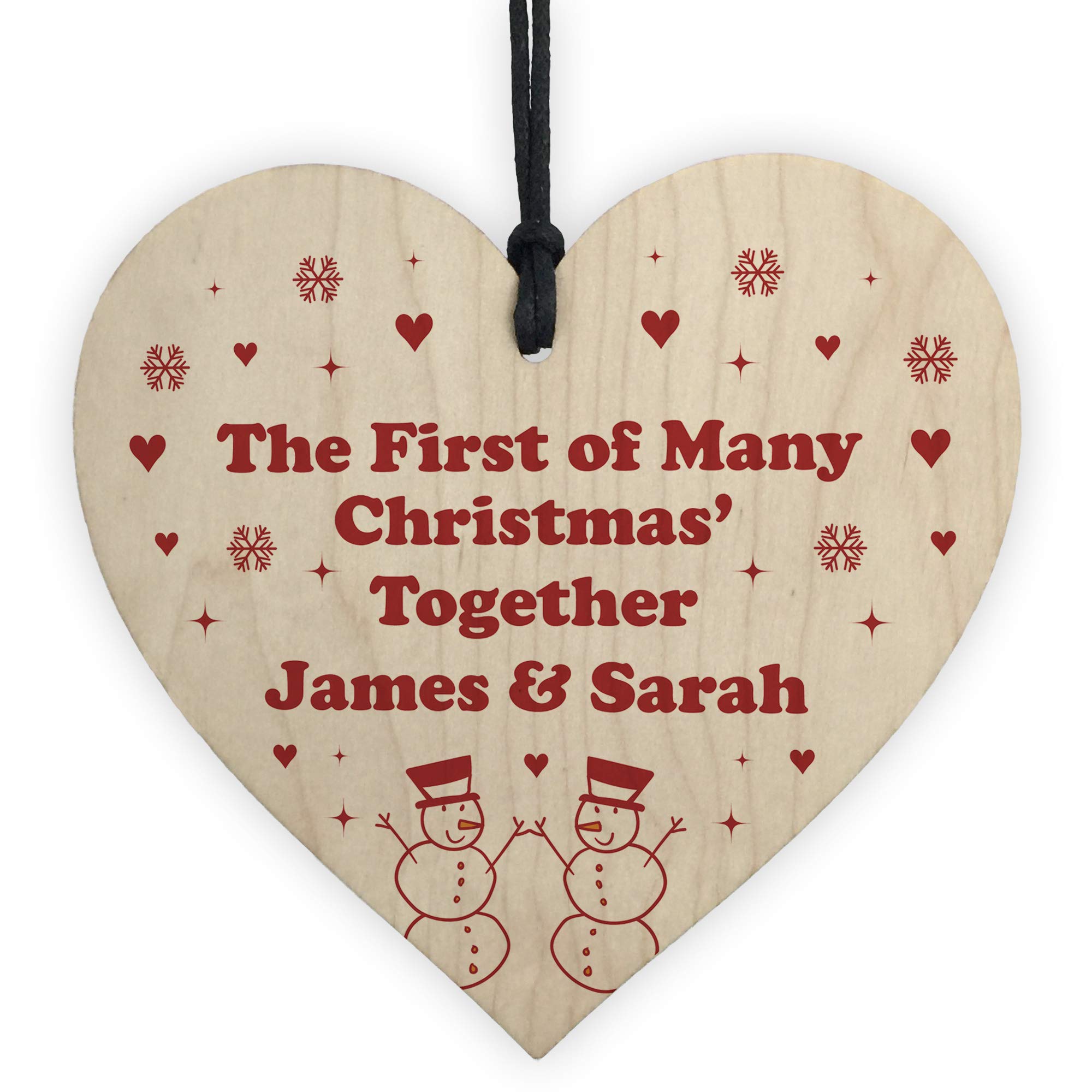 RED OCEAN Personalised First Christmas Bauble 1st Wood Heart Boyfriend Girlfriend Couple Gift