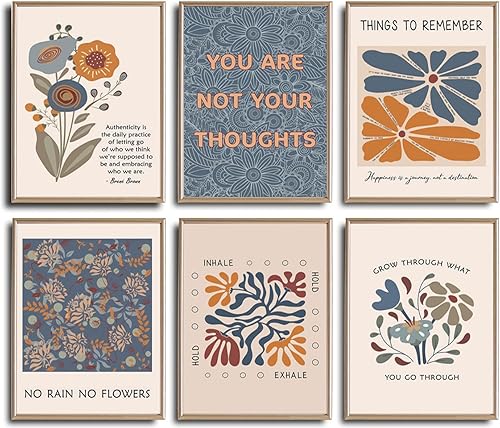 6 pósteres de salud mental, estilo bohemio, psicología motivacional, decoración de pared, fotos, terapia, oficina, arte de pared, citas inspiradoras