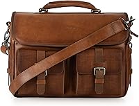 Vista 4 de VELEZ Bandolera de cuero de grano completo marrón + bolso cruzado marrón oscuro para hombre, Marrón