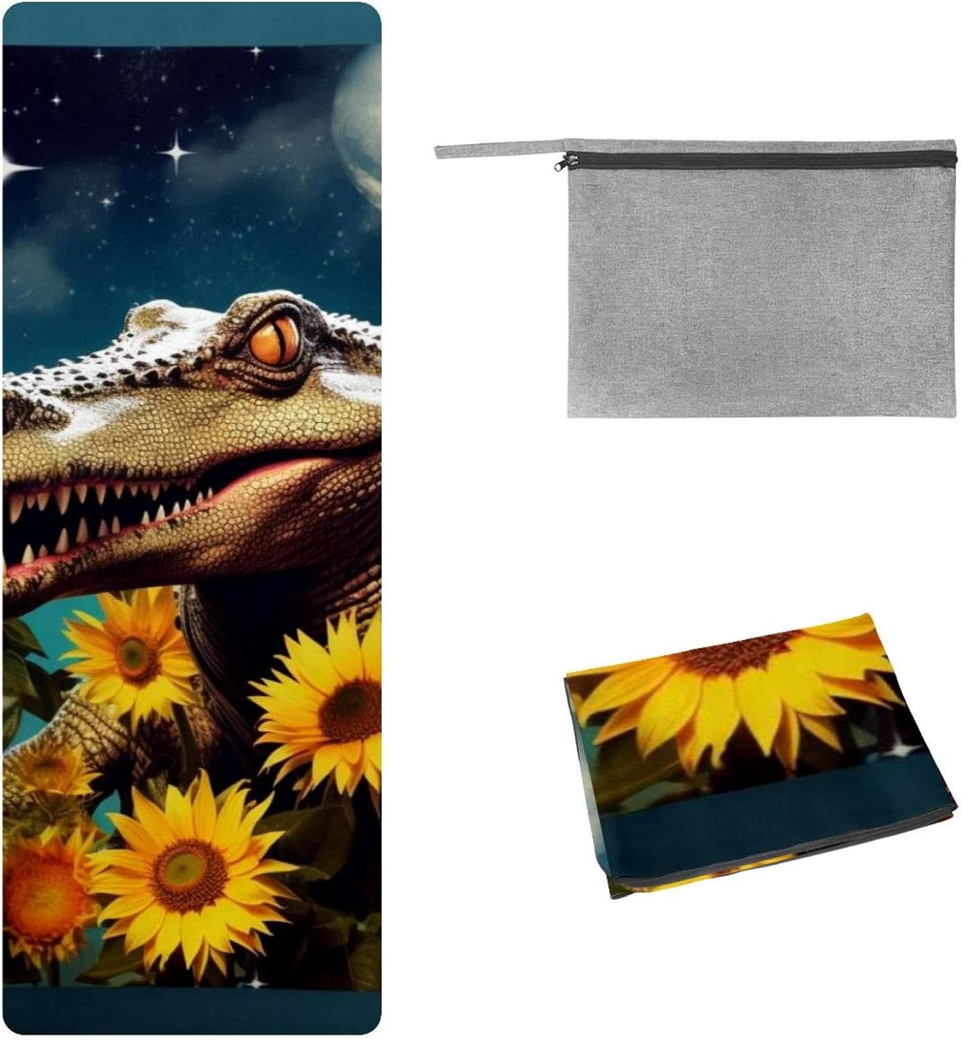 Yoga Towel, Crocodile Star Sunflower Non Slip Sweat Absorbent Hot Yoga Mat Towel for Hot Yoga, Pilates and Fitness - 72.8" x 26.8"