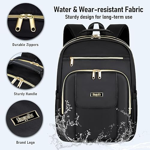 Miniatura 3 de Mochila para mujer, mochilas para laptop de 15.6 pulgadas con puerto USB, A7-negro, Negro