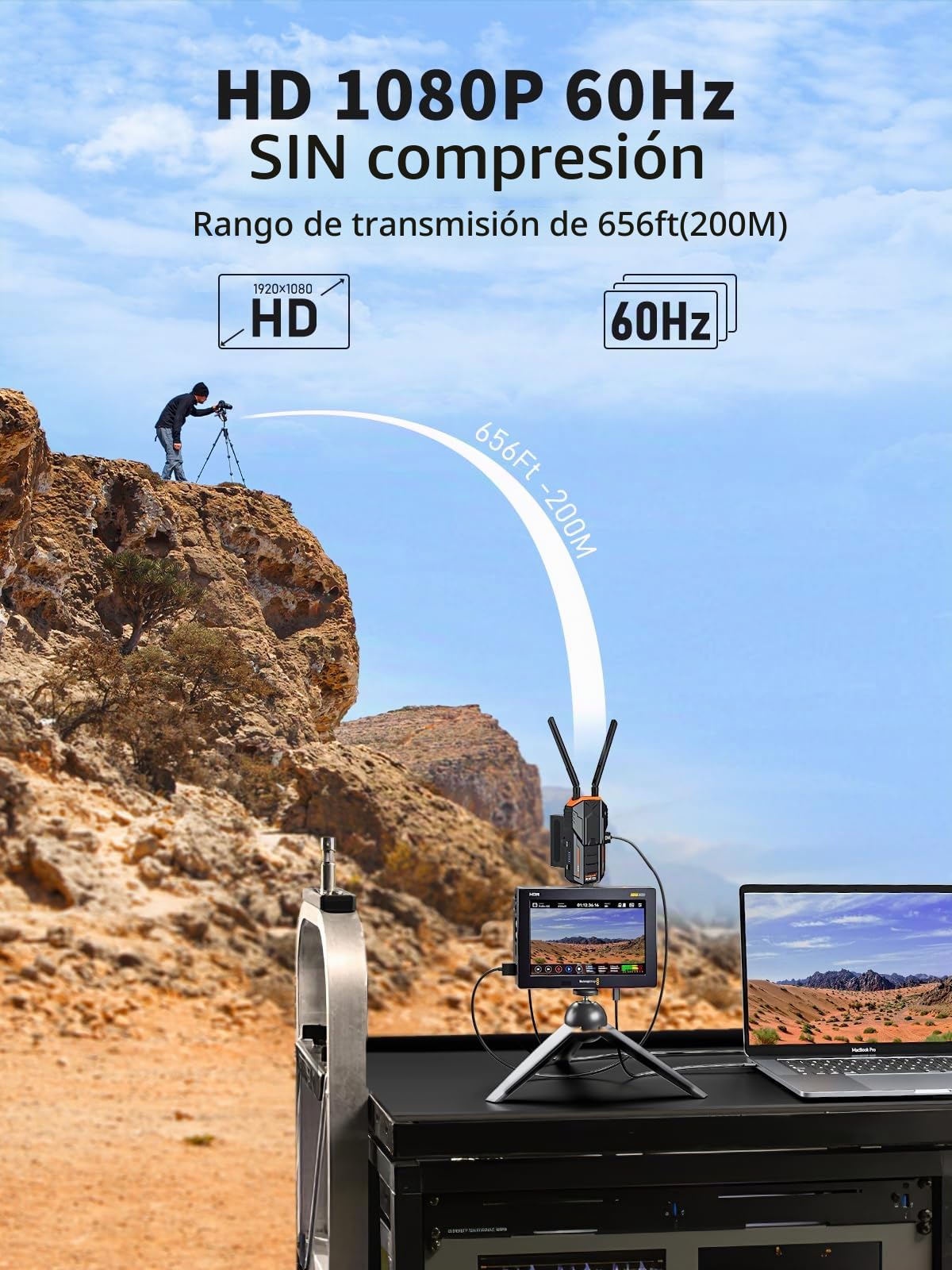 Conjunto de Transmisión de Video Inalámbrico 200M, Lemorele 5G 1080P Transmisor y Receptor de Video Inalámbrico HDMI con Bucle HDMI e IR para DSLR, Cine y Fotografía, Batería de 2 * 4400 mAh Incluida