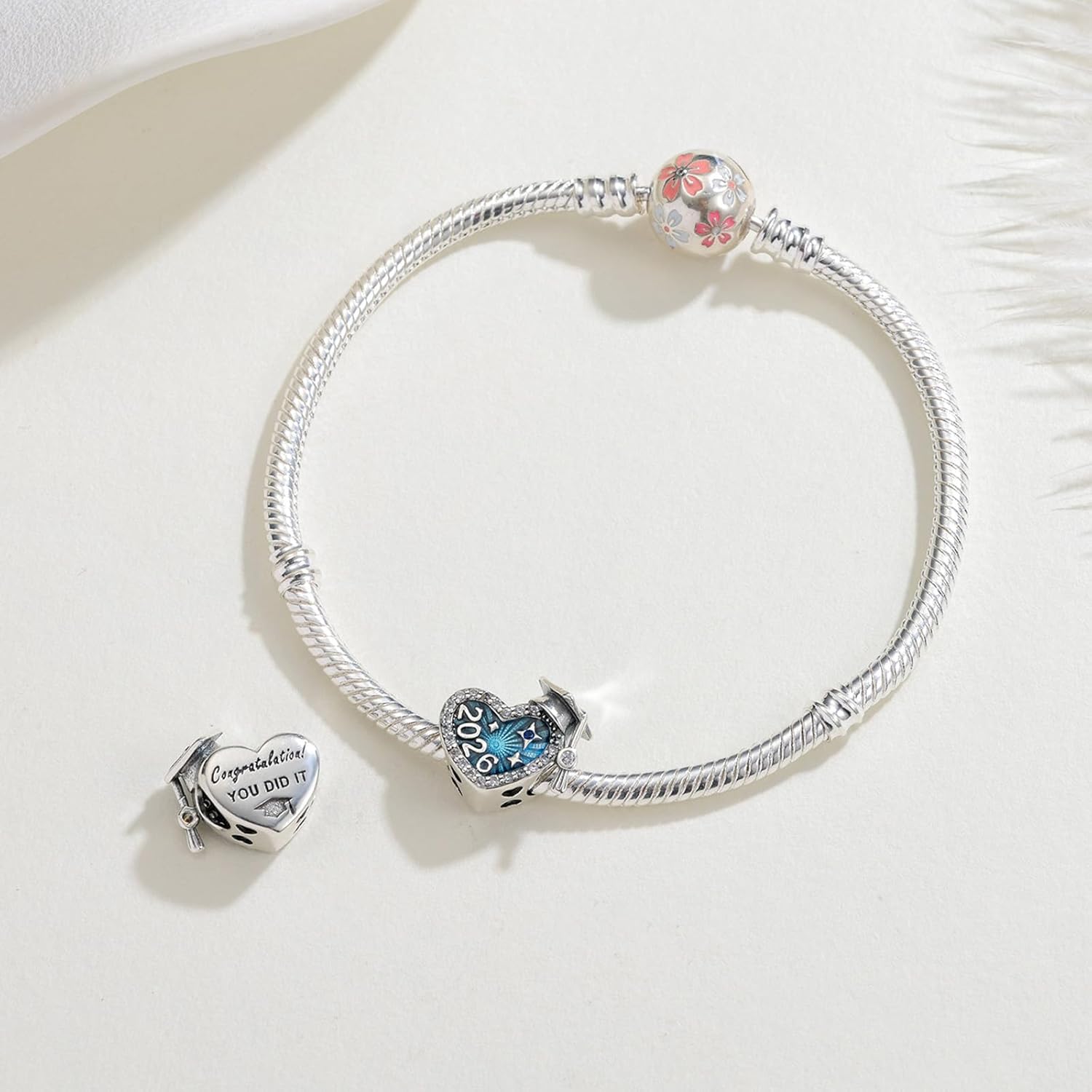KEQ 2026 Graduation Cap Charms for Pandora Bracelets Necklace 925 Sterling Silver Class of 2026 Bead Bracelets charm for Daughter Granddaughter BBF - Image 2