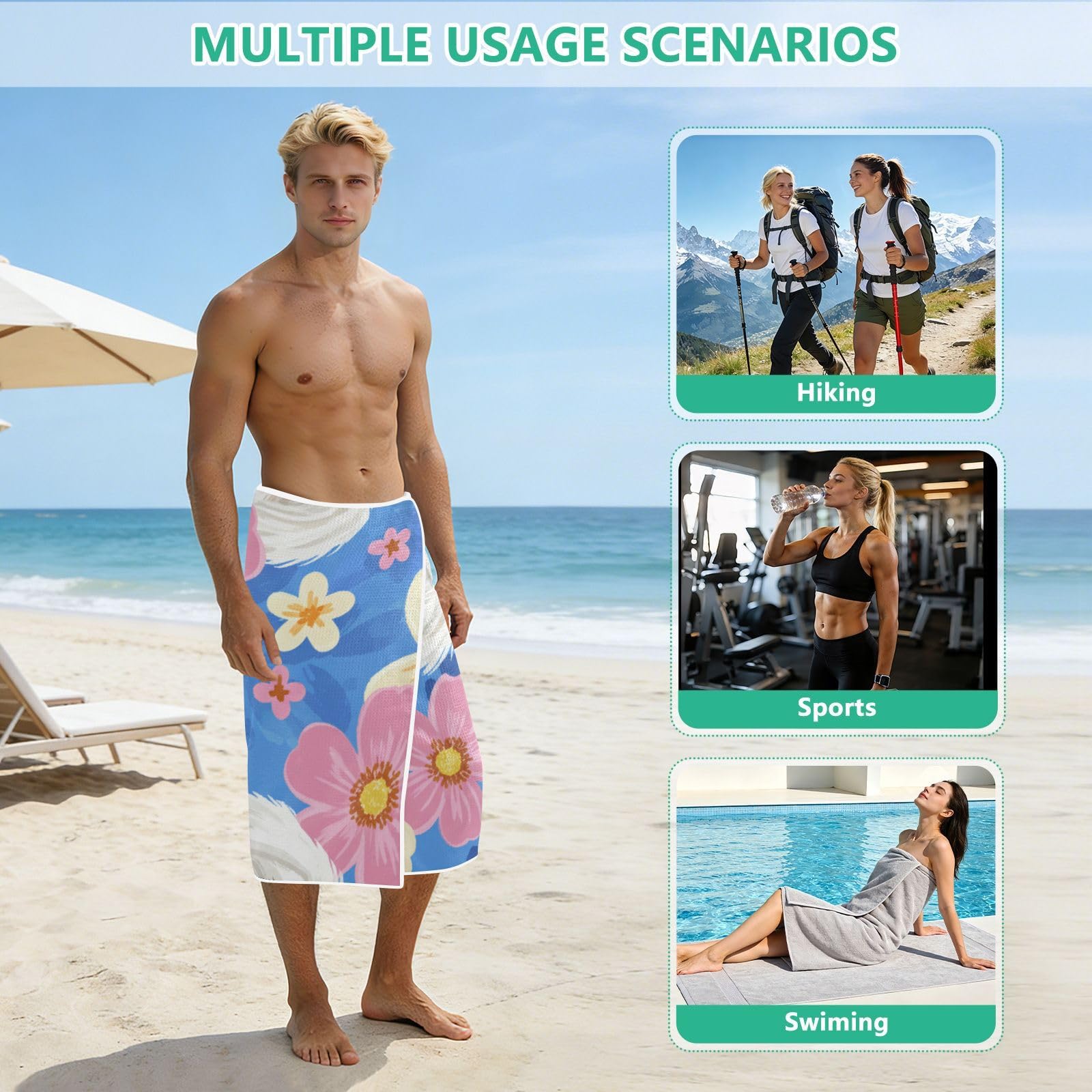 Toallas de playa grandes con bolsas de malla para adultos, toalla de baño de perros malteses blancos felices con cierre magnético, toalla absorbente de secado rápido para piscina, camping y