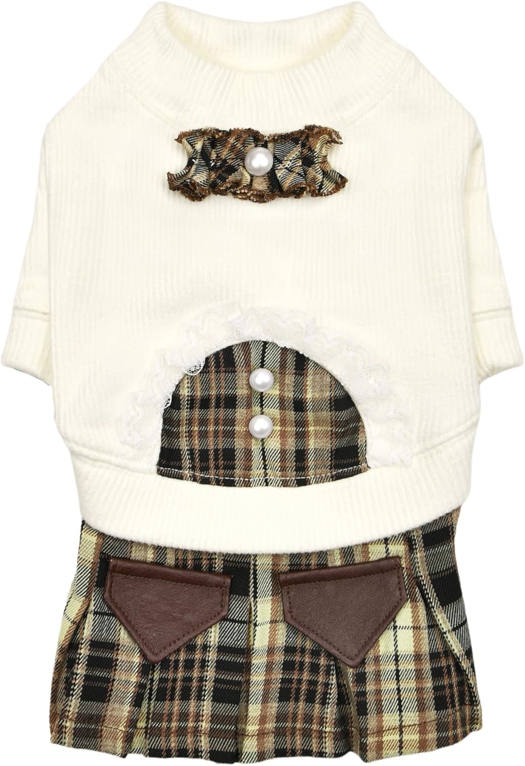 Pinkaholic New York Zoe Cute one-Piece Corduroy Dress Checkered Pattern Skirt for Small and Medium Dogs, Light Teal, Large