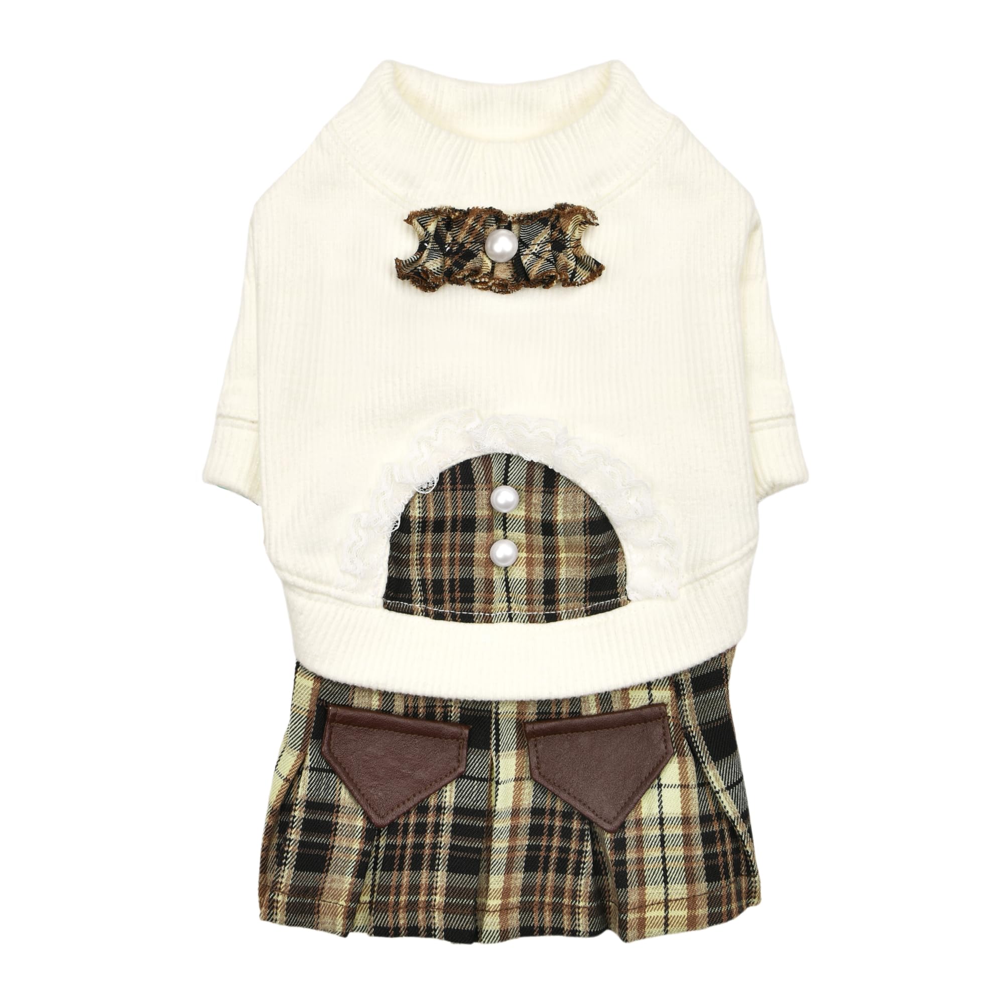 Robe pour chien à carreaux Pinkaholic Delaney Jolie crème en taille M