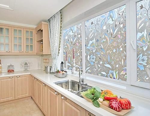 Vista 2 de Niviy Window Film Floral Stained Glass Window Privacy Film 17.7 x 78.7 inches Front Door Decorative Glass Privacy Film Removable Static Cling