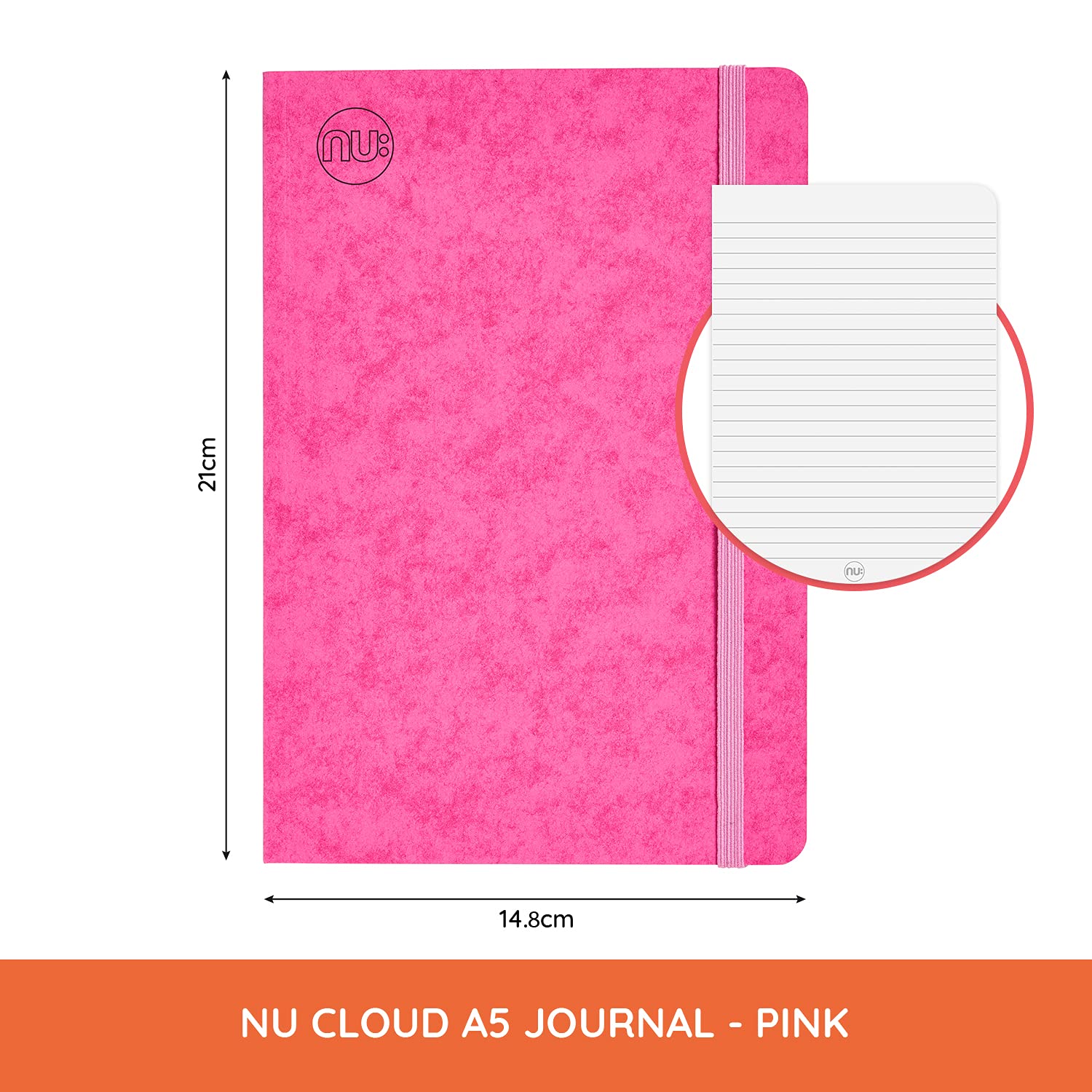 NU A5 Pink Journal | 160 Pages, Ruled, 80gsm Paper | Elastic Closure & Back Pocket | Craze Cloud Range | Stylish & Durable