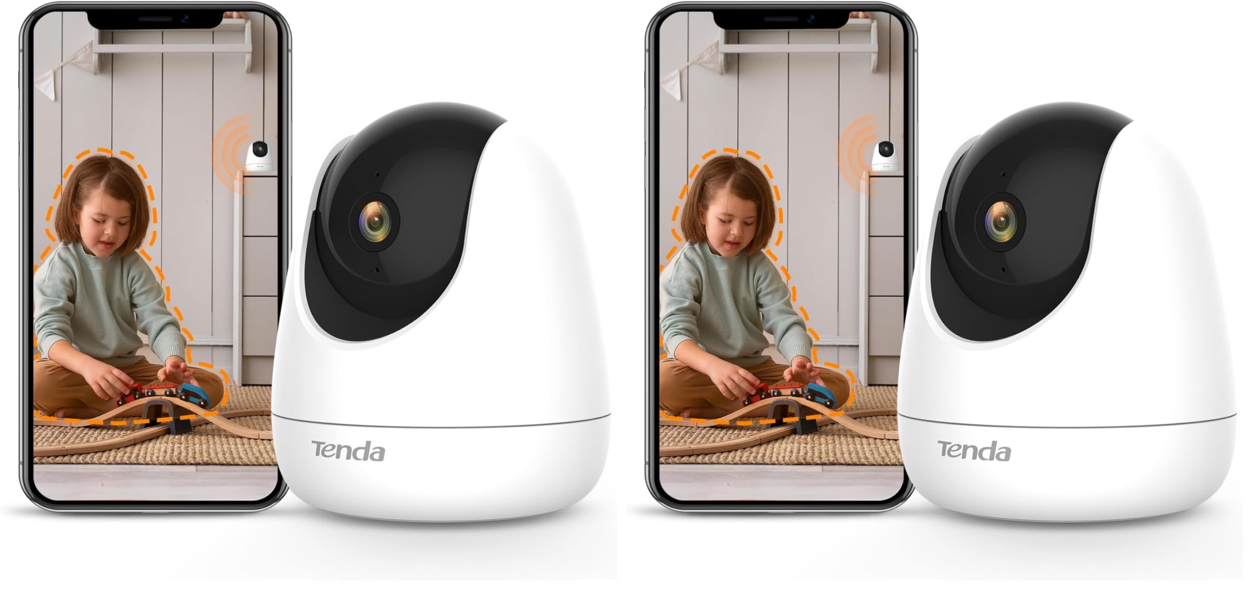 Tenda Überwachungskamera Innen 2K, Bewegungsmelder und Individuelle Alarm, Hundekamera,Haustierkamera,Babyphone Kamera mit 2-Wege-Audio,12m Nachtsicht, LAN&WLAN Kamera, CP6 (Packung mit 2)