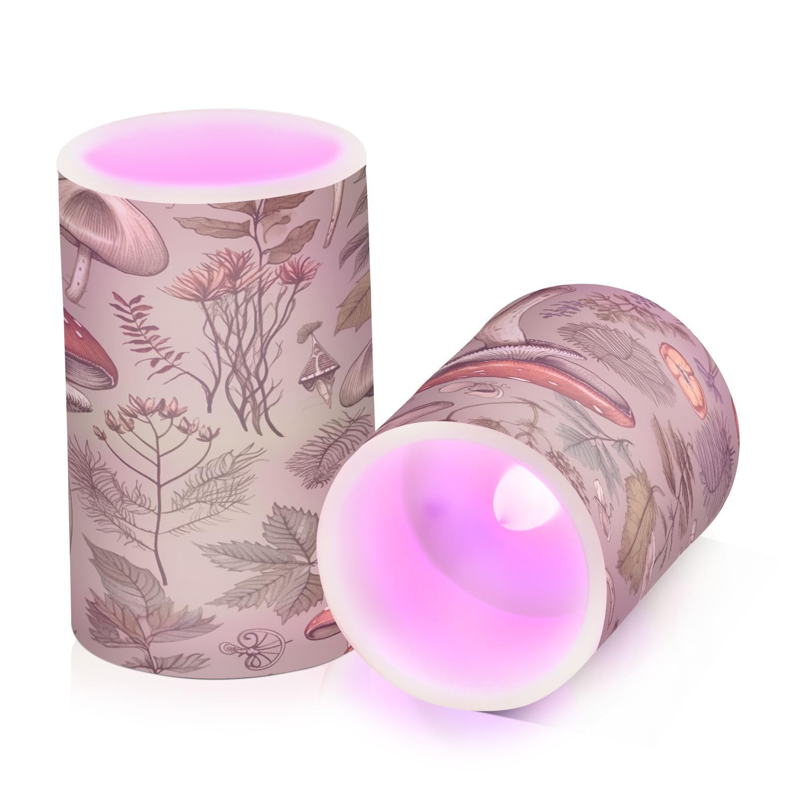 Kigai Mushroom Brown Flameless Candles with Remote Control and Timer,Battery Operated LED Pillar Candles Adjustable Brightness for Ourdoor Indoor Use,Home Decor,2 Pack