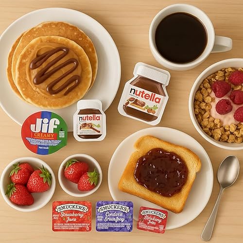 Miniatura 4 de Paquete variado para untar para desayunar, 40 tazas de porción individual, mantequilla de maní, crema de cacao con avellana, mermelada de fresa y